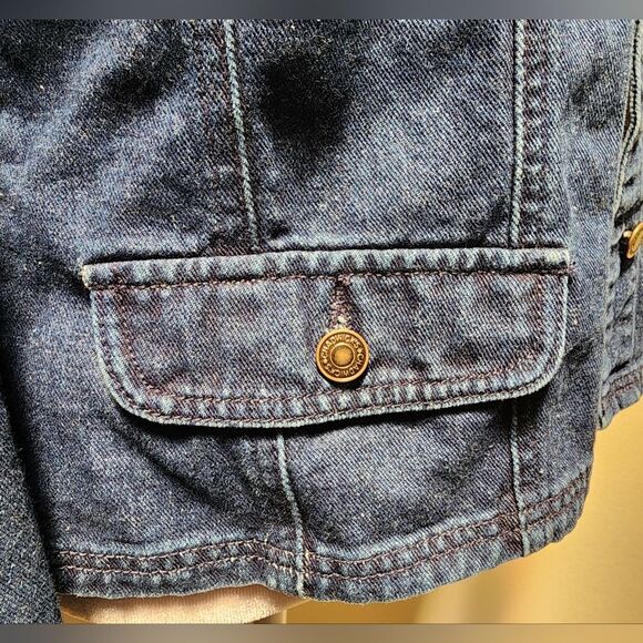 Upcycled Custom Jean Jacket Size 10 With Pink Rhinestone Fringe - Picture 7 of 8